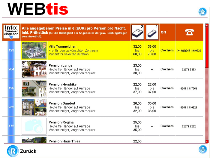 Die Nummer im linken blauen Balken führt zur Hausbeschreibung